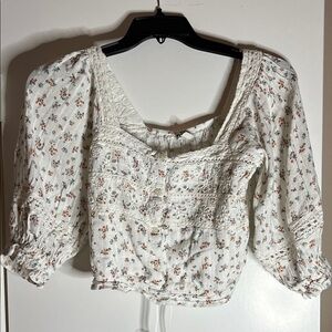 American Eagle White Floral Lace Crop Top